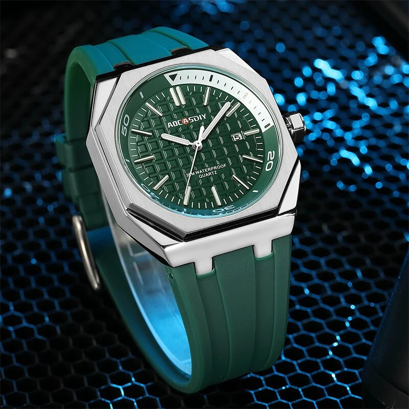 AOCASDIY luksuslik meeste kvarts-sportlik meeste käekell vabaaja veekindel mood, klassikaline silikoonrihm, kuupäevaekraan, meeste kell Relogi