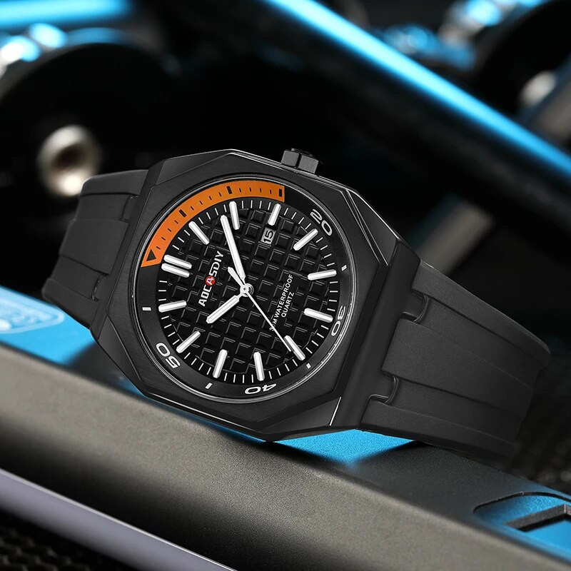 AOCASDIY luksuslik meeste kvarts-sportlik meeste käekell vabaaja veekindel mood, klassikaline silikoonrihm, kuupäevaekraan, meeste kell Relogi