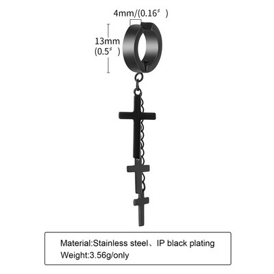 Σκουλαρίκια Vnox 1 τεμαχίου Punk Cross Clip για άνδρες Γυναικεία, Αντιαλλεργικό αξεσουάρ ακουστικών από ανοξείδωτο ατσάλι, Σκουλαρίκι Hiphop Hoop Circle