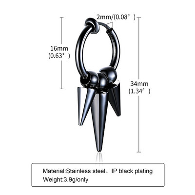 Σκουλαρίκια Vnox 1 τεμαχίου Punk Cross Clip για άνδρες Γυναικεία, Αντιαλλεργικό αξεσουάρ ακουστικών από ανοξείδωτο ατσάλι, Σκουλαρίκι Hiphop Hoop Circle