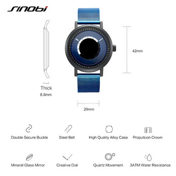 Sinobi Нов уникален въртящ се креативен часовник Мъжки стоманени мрежести ленти Кварцови ръчни часовници Спортни ежедневни сини мъжки часовници Reloj Hombre
