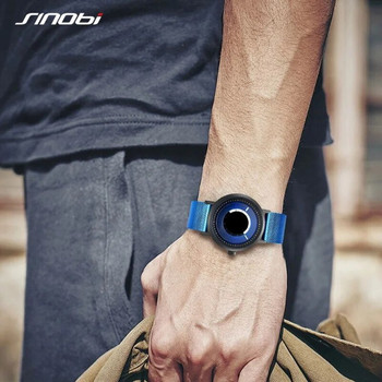 Sinobi Νέο Μοναδικό Rotate Creative Ανδρικά ρολόγια χειρός από ατσάλι με πλέγμα χαλαζία Αθλητικά casual μπλε ανδρικά ρολόγια Reloj Hombre