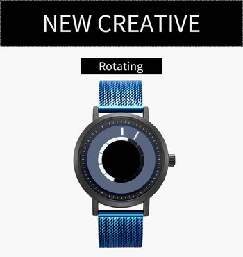 Sinobi Нов уникален въртящ се креативен часовник Мъжки стоманени мрежести ленти Кварцови ръчни часовници Спортни ежедневни сини мъжки часовници Reloj Hombre