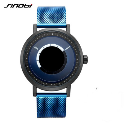 Sinobi Νέο Μοναδικό Rotate Creative Ανδρικά ρολόγια χειρός από ατσάλι με πλέγμα χαλαζία Αθλητικά casual μπλε ανδρικά ρολόγια Reloj Hombre