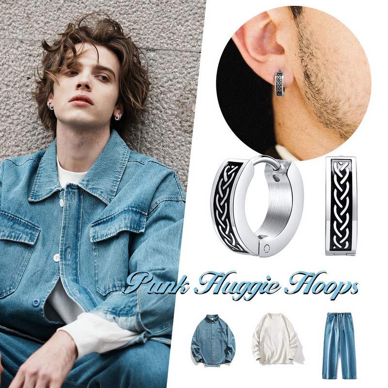 Rock Punk Celtic Knot kõrvarõngad meestele, veekindel roostevabast terasest rõngas Huggie Ear kingitused talle ehted, brincos masculinos