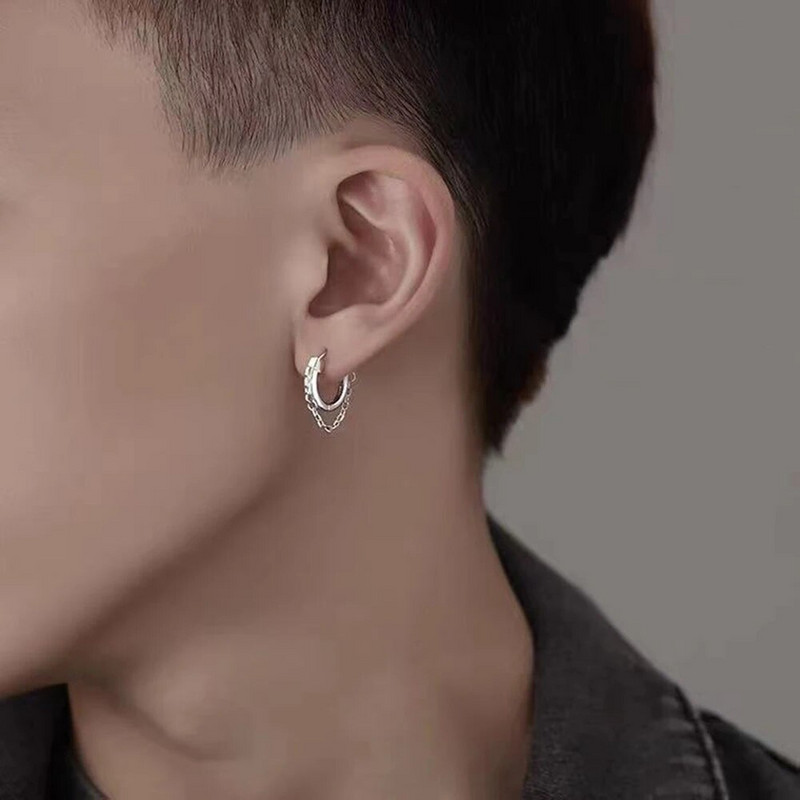 Minimalistlikud hõbetatud ketiga kõrvarõngad naistele, meestele, teismelistele, punk, väikese rõngaga meeste kõrvarõngaste trend 2023 ehted ja aksessuaarid