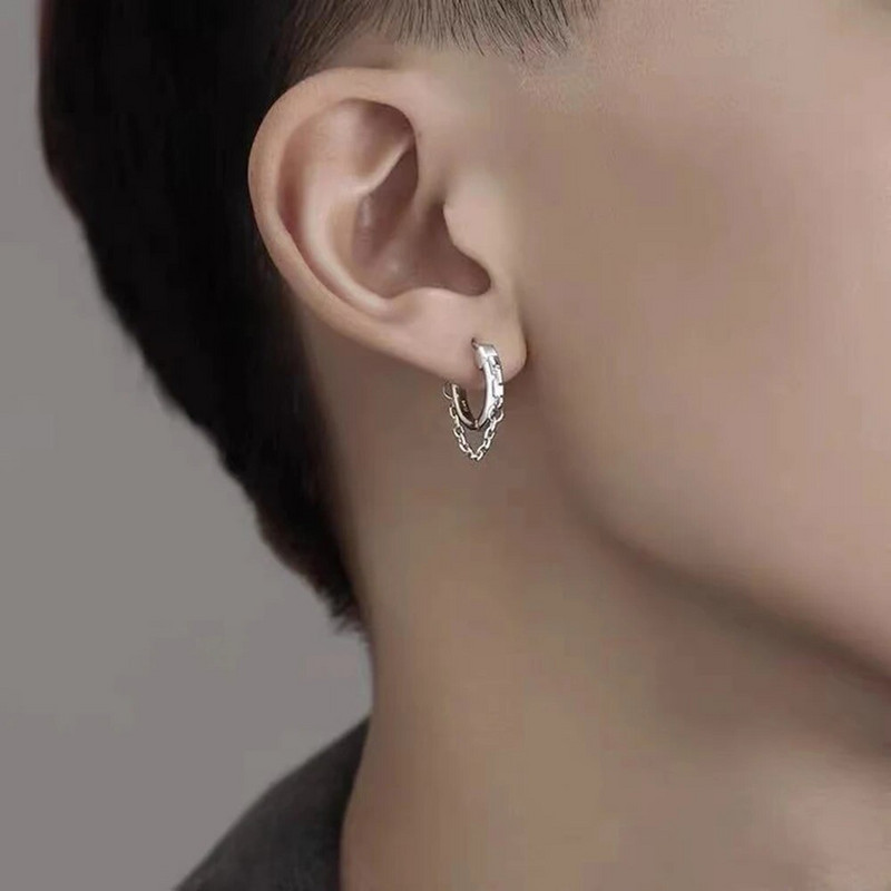 Minimalistlikud hõbetatud ketiga kõrvarõngad naistele, meestele, teismelistele, punk, väikese rõngaga meeste kõrvarõngaste trend 2023 ehted ja aksessuaarid
