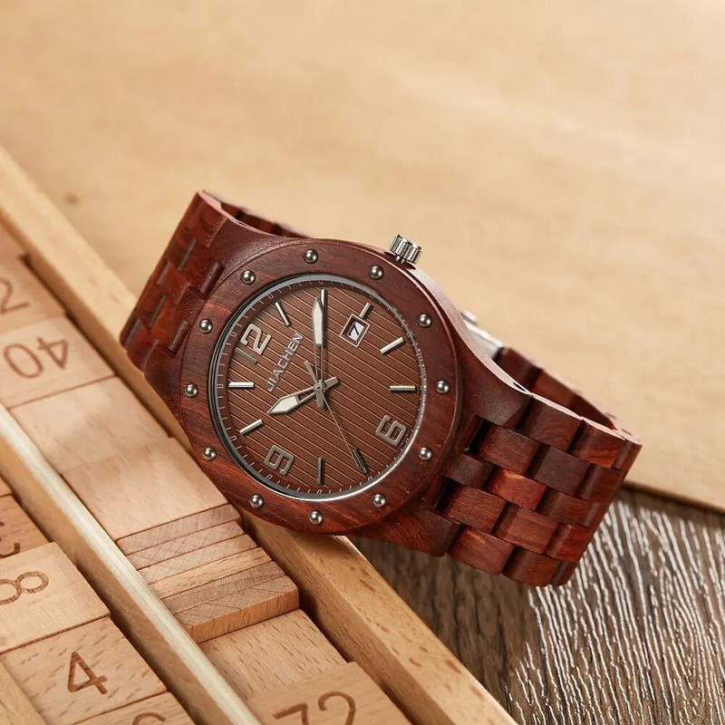 Luksusbrändi veekindel puidust käekell Meeste kvartskellad puidust rihmaga kalender Analoog Elegantsed meessoost käekellad relogio Uus 2023
