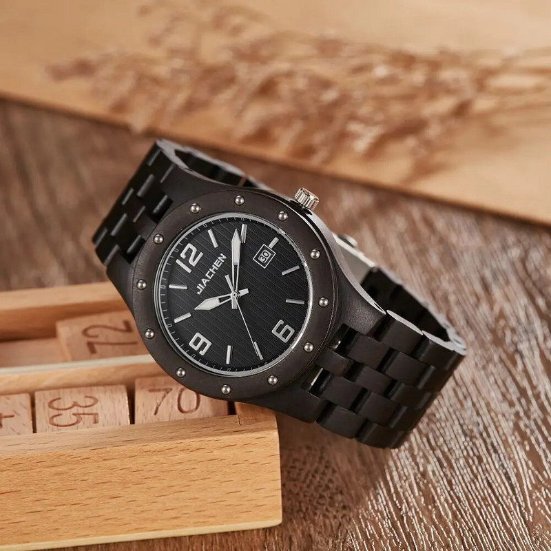 Luksusbrändi veekindel puidust käekell Meeste kvartskellad puidust rihmaga kalender Analoog Elegantsed meessoost käekellad relogio Uus 2023