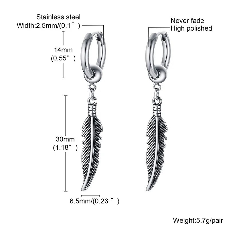Vnoxi 1-osalised/paar-sulgedega rippuvad rippuvad kõrvarõngad naistele meeste ehted, roostevabast terasest lülikett Drop Punk kõrvaklambri tarvik