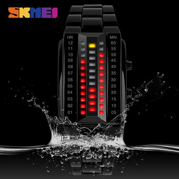 SKMEI Luxury Brand Creative Sport Watch Мъжки каишка от неръждаема стомана 5 бара Водоустойчиви цифрови часовници reloj hombre 1035