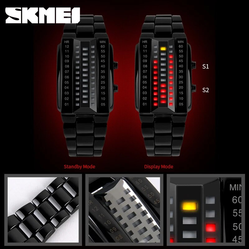 SKMEI luksusbrändi loominguline spordikell meeste roostevabast terasest rihm 5bar veekindlad digitaalkellad reloj hombre 1035