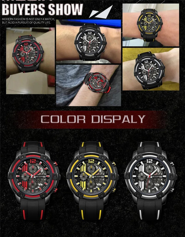 MEGIR meeste käekellad parima kaubamärgiga luksuskalender kronograaf veekindel sport meeskell kummist sõjaväe armee mehe käekell, kingitus 2097