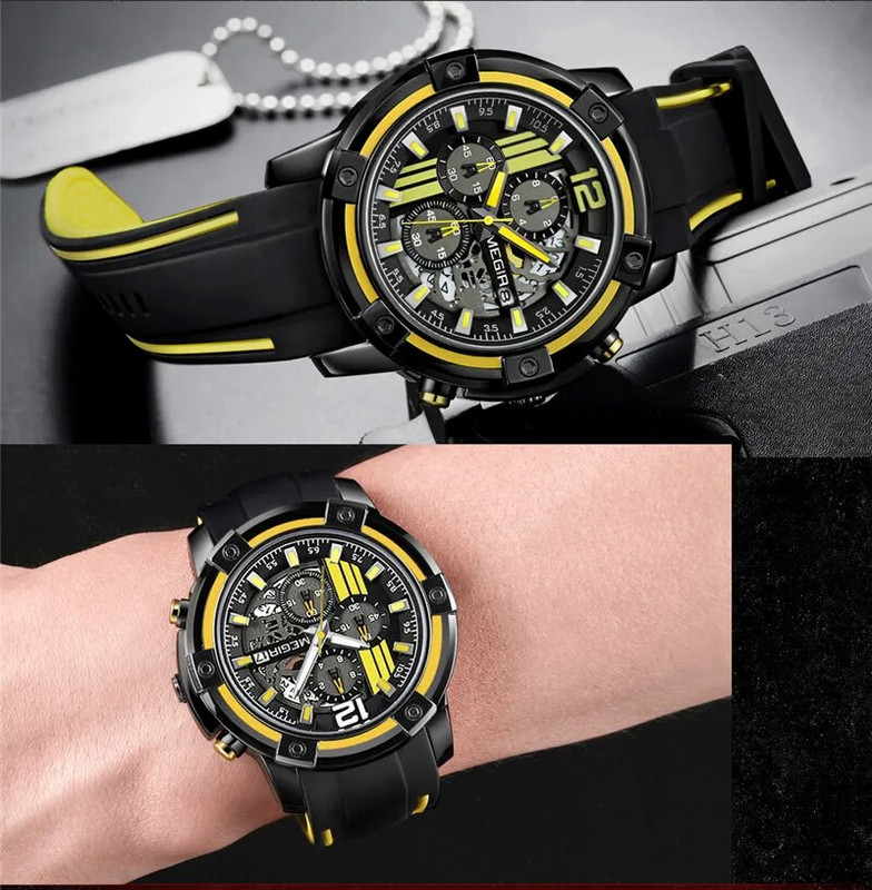 MEGIR meeste käekellad parima kaubamärgiga luksuskalender kronograaf veekindel sport meeskell kummist sõjaväe armee mehe käekell, kingitus 2097