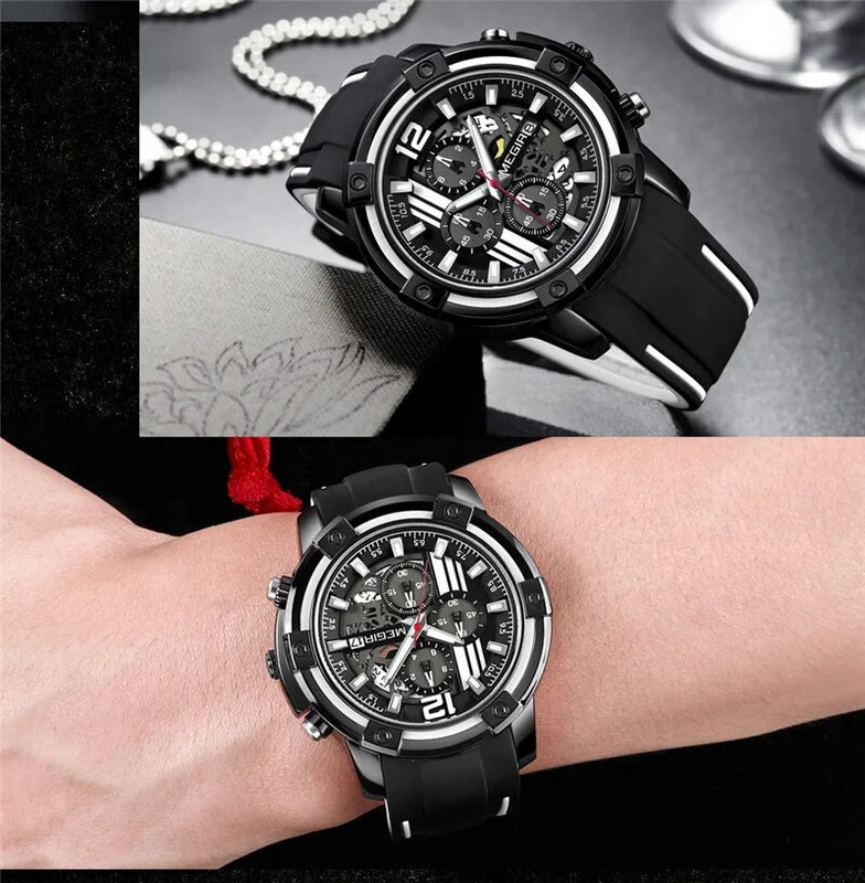 MEGIR meeste käekellad parima kaubamärgiga luksuskalender kronograaf veekindel sport meeskell kummist sõjaväe armee mehe käekell, kingitus 2097