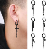„Rinhoo“ 1vnt „Punk Cross Stars“ pakabukas, juodas, nerūdijančio titano plieno, auskarai su smeigtukais, moteriški, vyriški, gotikiniai gatvės popso hiphopo ausų papuošalai
