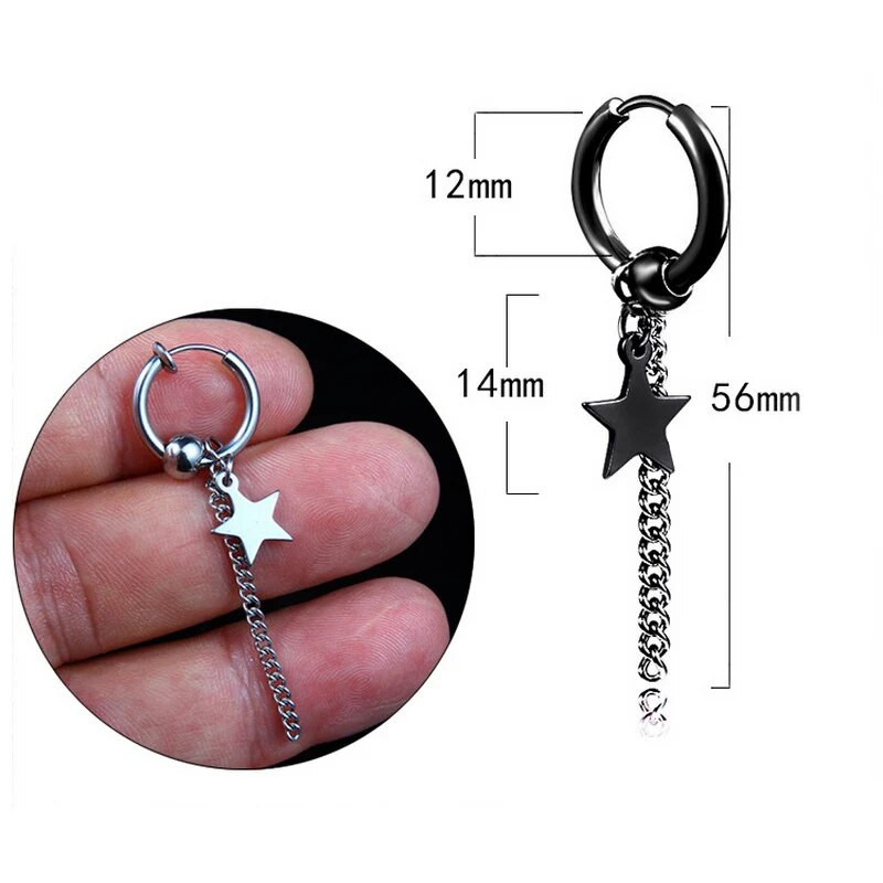 „Rinhoo“ 1vnt „Punk Cross Stars“ pakabukas, juodas, nerūdijančio titano plieno, auskarai su smeigtukais, moteriški, vyriški, gotikiniai gatvės popso hiphopo ausų papuošalai