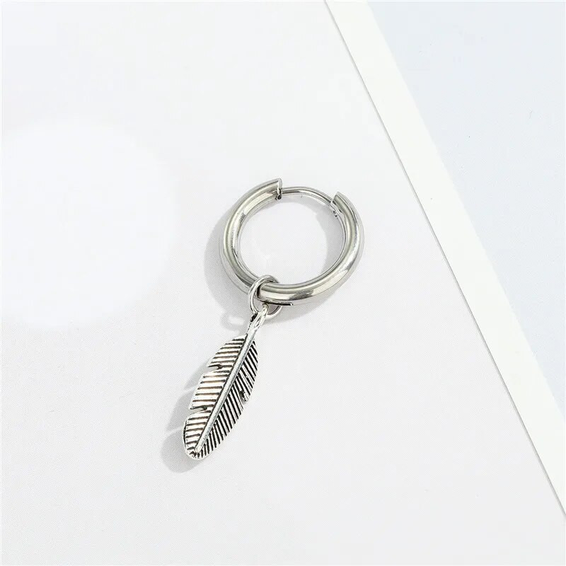 1PC Punk Hip Hop Σκουλαρίκια από ανοξείδωτο ατσάλι για γυναίκες Ανδρικά Μόδα Rock Leaves Wings Hoop E755 Σκουλαρίκια Party Jewelry E755