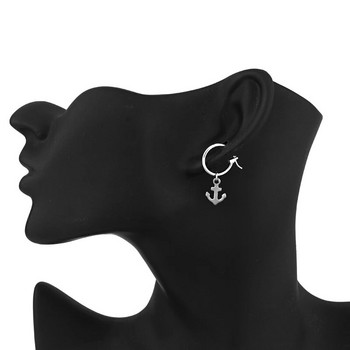 1 ζευγάρι European Cool Cute Anchor Small Hoop σκουλαρίκια με Pandent Metal Color Απλό σκουλαρίκι για Γυναικεία Ανδρικά κοσμήματα E636-T2
