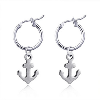 1 ζευγάρι European Cool Cute Anchor Small Hoop σκουλαρίκια με Pandent Metal Color Απλό σκουλαρίκι για Γυναικεία Ανδρικά κοσμήματα E636-T2