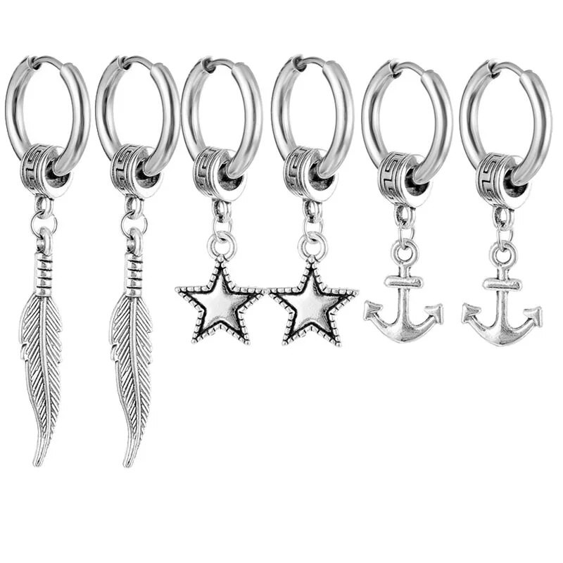 Hot Fashion Punk Vintage Σκουλαρίκια με Κρίκο Φύλλων για Γυναικεία Ανδρικά πάρτι Κοσμήματα Σχέδιο Ανοξείδωτο Σκουλαρίκι άγκυρας με φτερά με αστέρι