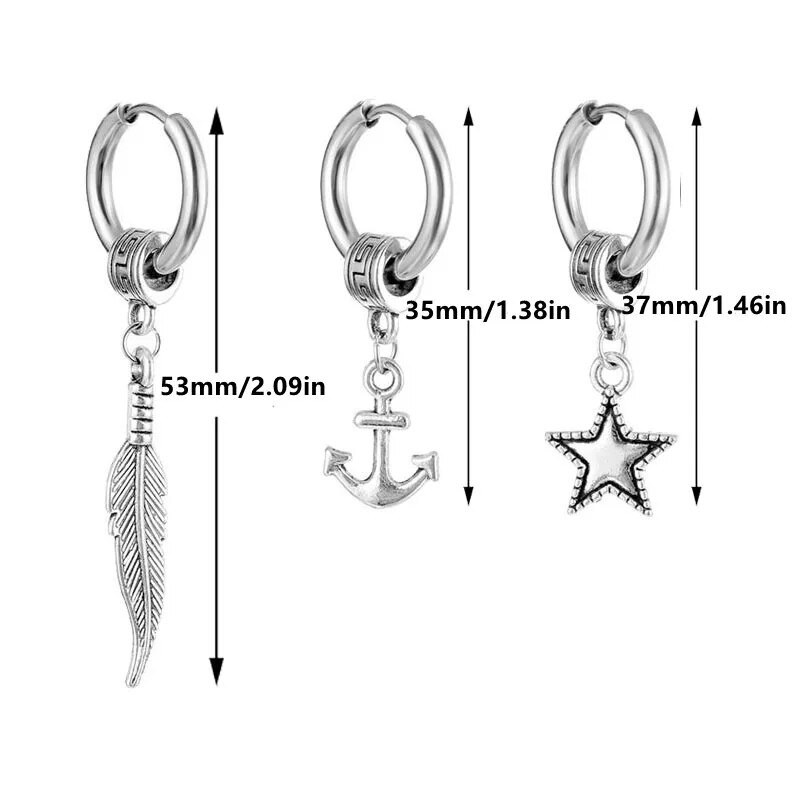 Hot Fashion Punk Vintage Σκουλαρίκια με Κρίκο Φύλλων για Γυναικεία Ανδρικά πάρτι Κοσμήματα Σχέδιο Ανοξείδωτο Σκουλαρίκι άγκυρας με φτερά με αστέρι