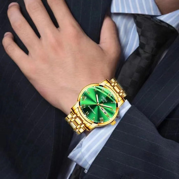 Оригинален луксозен златен мъжки часовник от неръждаема стомана Бизнес моден швейцарски водоустойчив ръчен часовник за мъже