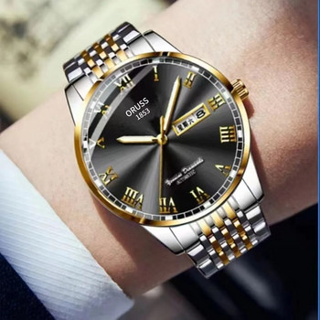 Γνήσιο ανδρικό χρυσό ρολόι πολυτελείας από ανοξείδωτο ατσάλι Business Fashion Swiss αδιάβροχο ανδρικό ρολόι καρπού