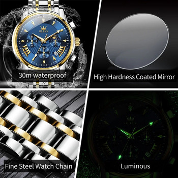 Ανδρικά αδιάβροχα ρολόγια πολλαπλών λειτουργιών OLEVS 2892, ανοξείδωτο λουρί Quartz Fashion Ανδρικά ρολόγια χειρός Moon Phase
