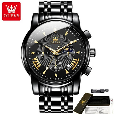 OLEVS 2892 daugiafunkciniai vandeniui atsparūs vyriški laikrodžiai, nerūdijančio plieno dirželiai, kvarciniai mados vyriški rankiniai laikrodžiai Moon Phase