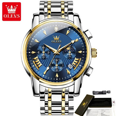 OLEVS 2892 daugiafunkciniai vandeniui atsparūs vyriški laikrodžiai, nerūdijančio plieno dirželiai, kvarciniai mados vyriški rankiniai laikrodžiai Moon Phase