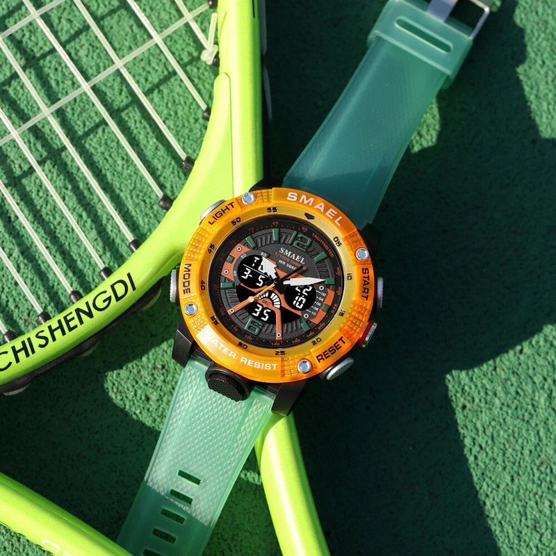SMAEL Sportski satovi Muški sat Digitalni LED zaslon Kvarc Analogna štoperica Modni sat s prozirnim remenom 8058 Muški ručni sat