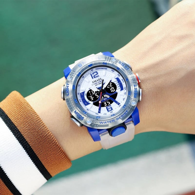 SMAEL Sportski satovi Muški sat Digitalni LED zaslon Kvarc Analogna štoperica Modni sat s prozirnim remenom 8058 Muški ručni sat