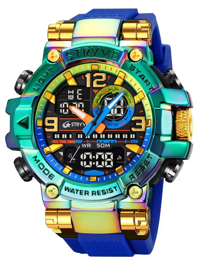 STRYVE Meeste moekell karbiga Digitaal-analoog Kahe liikumisega kalender Nädal veekindlad käekellad Moespordi õpilaste käekell