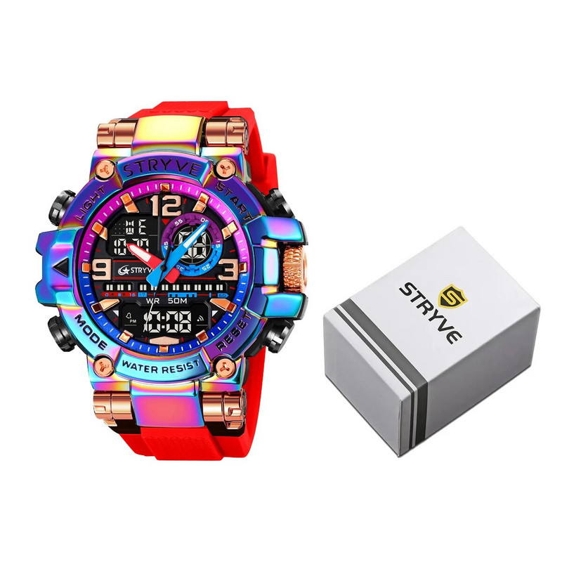 STRYVE Meeste moekell karbiga Digitaal-analoog Kahe liikumisega kalender Nädal veekindlad käekellad Moespordi õpilaste käekell
