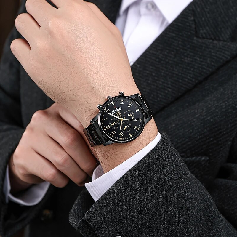Ανδρικό ρολόι χειρός ημερολογίου υψηλής ποιότητας 2022 Νέα μόδα Χρυσό ρολόι χαλαζία από ανοξείδωτο ατσάλι Ανδρικό casual στρατιωτικό ρολόι