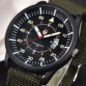 Моден часовник със светещ циферблат със зелена найлонова каишка Мъжки военни спортни часовници Мъжки кварцови ръчни часовници с автоматична дата XINEW Heren Horloge
