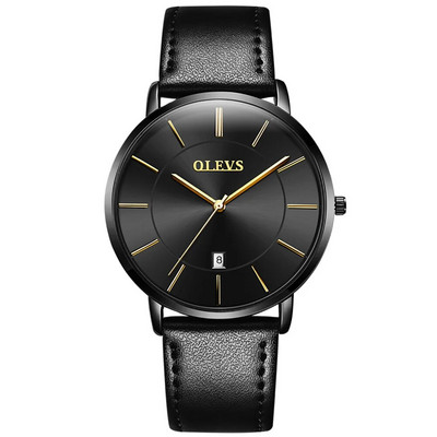Originalus OLEVS kvarcinis laikrodis vyrams, vandeniui atsparus vyriškas laikrodis, 6,5 mm itin plonas, odinis dirželis, vyriškas verslo laikrodis