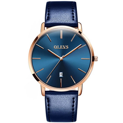 Originalus OLEVS kvarcinis laikrodis vyrams, vandeniui atsparus vyriškas laikrodis, 6,5 mm itin plonas, odinis dirželis, vyriškas verslo laikrodis