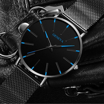 2023 Женева Минималистичен часовник Мъжки ултратънък син мрежест часовник с колан от неръждаема стомана Мъжки бизнес ежедневни кварцови часовници