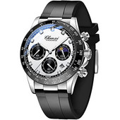 Madingi sidabriniai balti vyriški laisvalaikio laikrodžiai Chronografiniai guminiai dirželiai Prabangūs geriausio prekės ženklo verslo sportinis kvarcinis rankinis laikrodis vyrams