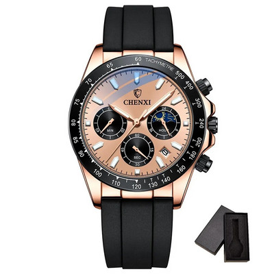 Madingi sidabriniai balti vyriški laisvalaikio laikrodžiai Chronografiniai guminiai dirželiai Prabangūs geriausio prekės ženklo verslo sportinis kvarcinis rankinis laikrodis vyrams