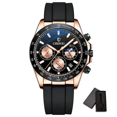 Madingi sidabriniai balti vyriški laisvalaikio laikrodžiai Chronografiniai guminiai dirželiai Prabangūs geriausio prekės ženklo verslo sportinis kvarcinis rankinis laikrodis vyrams