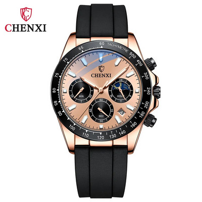 Madingi sidabriniai balti vyriški laisvalaikio laikrodžiai Chronografiniai guminiai dirželiai Prabangūs geriausio prekės ženklo verslo sportinis kvarcinis rankinis laikrodis vyrams