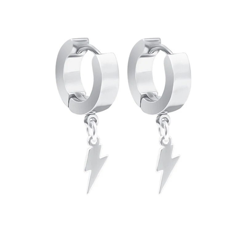 Punk Hip Hop Σκουλαρίκι από ανοξείδωτο ατσάλι Ασημένιο Μαύρο Thunder Lightning Dangle Σκουλαρίκια Δώρο για γυναίκες άνδρες