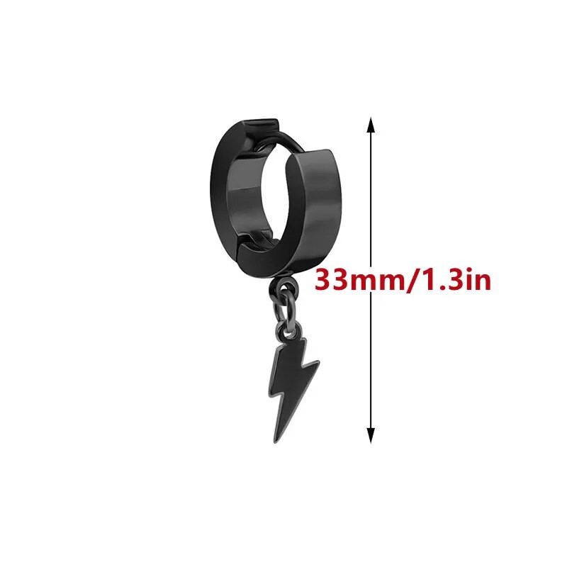 Punk Hip Hop Σκουλαρίκι από ανοξείδωτο ατσάλι Ασημένιο Μαύρο Thunder Lightning Dangle Σκουλαρίκια Δώρο για γυναίκες άνδρες