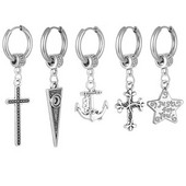 Šaunūs nerūdijančio plieno auskarai su kryžiumi kabanti Huggie Hoop auskarai, dovana moterims, vyrams