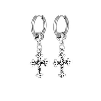 Šaunūs nerūdijančio plieno auskarai su kryžiumi kabanti Huggie Hoop auskarai, dovana moterims, vyrams