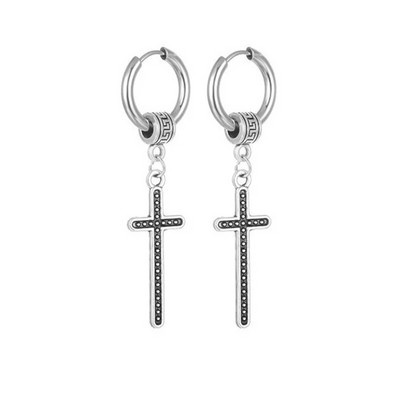 Šaunūs nerūdijančio plieno auskarai su kryžiumi kabanti Huggie Hoop auskarai, dovana moterims, vyrams