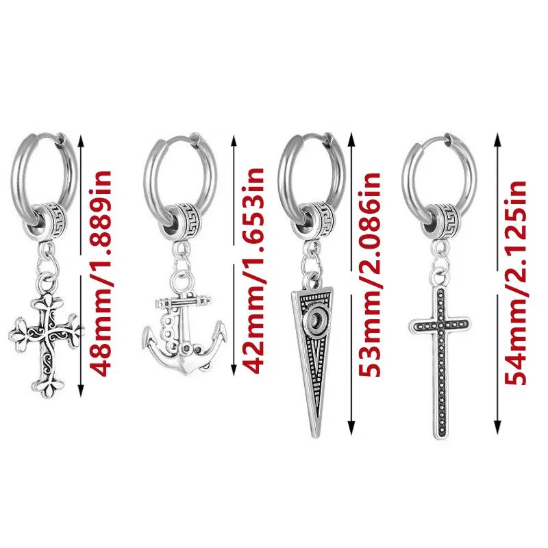 Šaunūs nerūdijančio plieno auskarai su kryžiumi kabanti Huggie Hoop auskarai, dovana moterims, vyrams